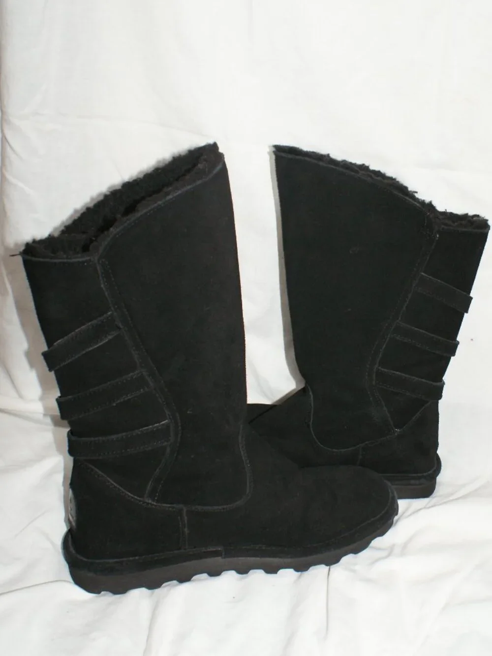 Bearpaw Shearling Black Boot, Moto Style - Size 8 - Well Worn
